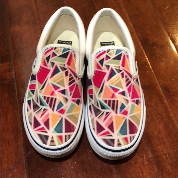 multi colored vans slip ons